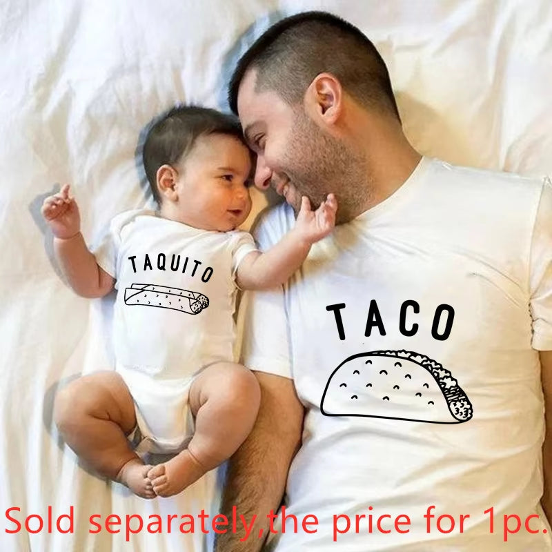 Funny Daddy and Me Tshirts Taco Family Matching Clothes Tshirt Baby Bodysuit Kids Tshirt Family Look Father Son Family Clothes