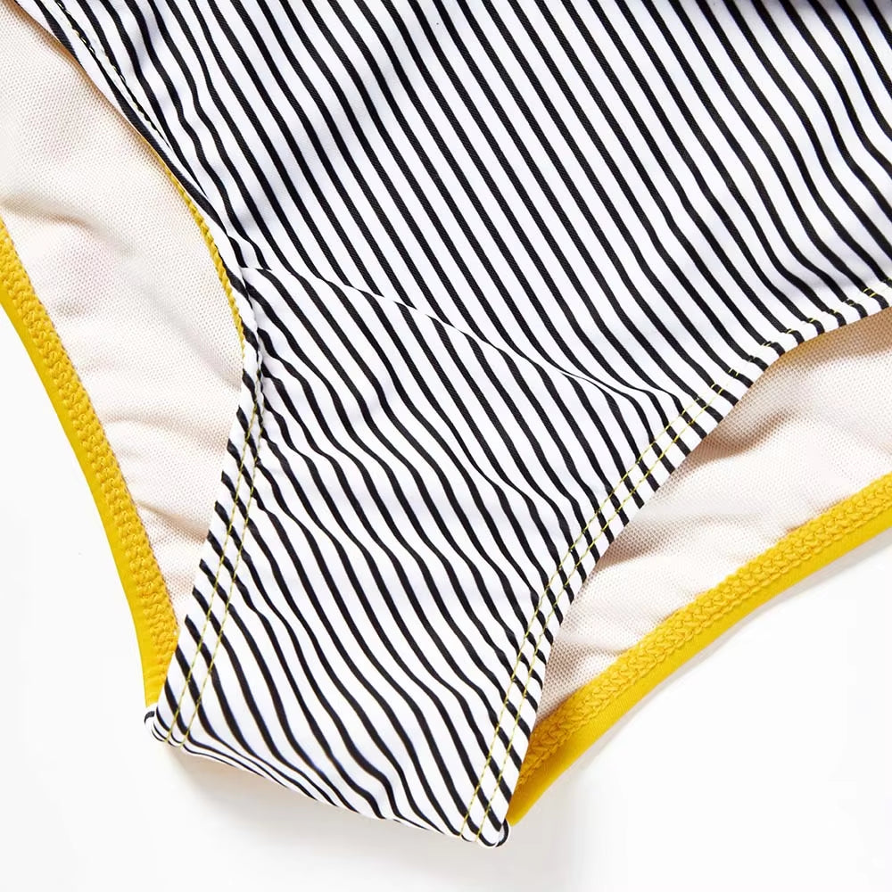 Family Swimsuit Patchwork Halter Bandage Matching Swimwear for Mom Daughter Dad Son Stripe Swimming Trunk Family Look