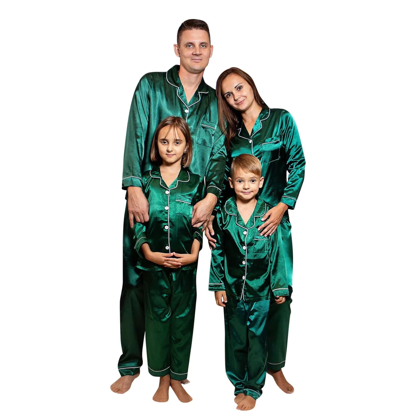 Christmas Satin Pajamas Family Matching Outfits Xmas Sleepwear Shirts Pants Set for Family Navidad Pijamas Navidad Para Familias