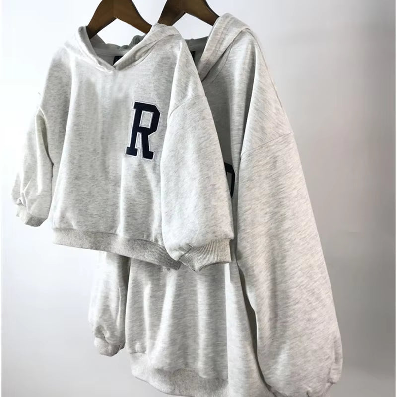 Family Matching Outfits Long Sleeve Hoodies Baby Bodysuit Cartoon Letter Kids Family Clothes