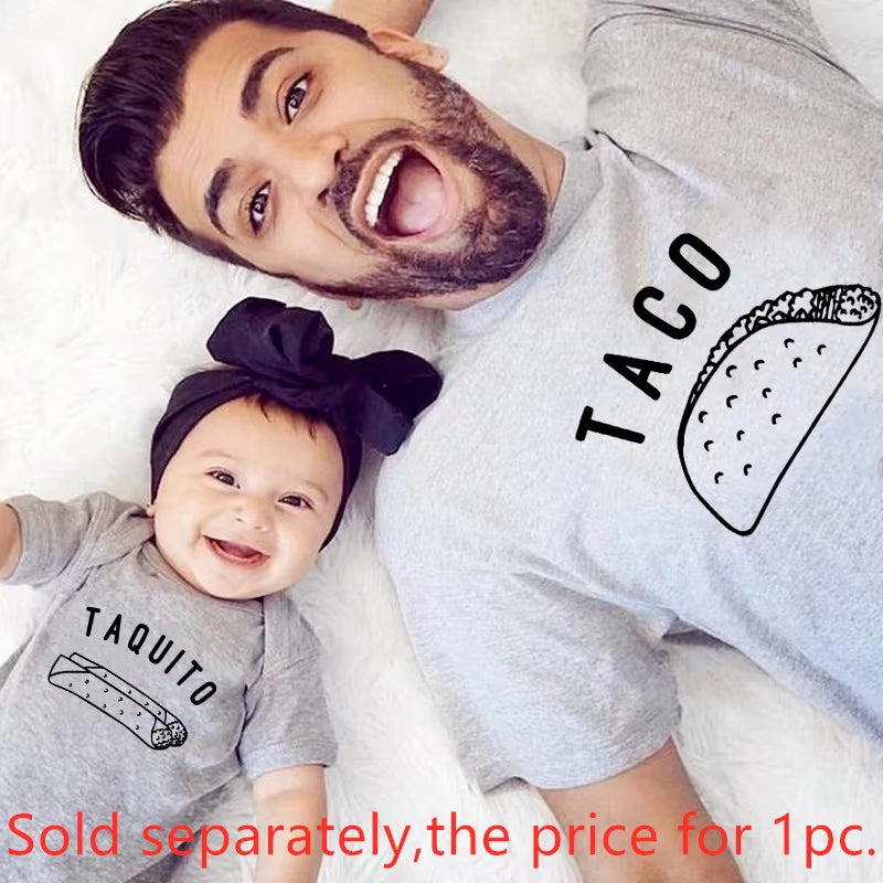 Funny Daddy and Me Tshirts Taco Family Matching Clothes Tshirt Baby Bodysuit Kids Tshirt Family Look Father Son Family Clothes