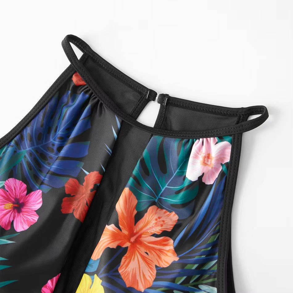 Family Swimwear Men Swim Family Swimsuit Women Floral Transparent Swimsuit Mesh Boy Beach Shorts Women Girls Swimwear