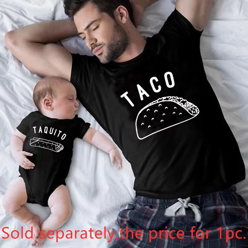 Funny Daddy and Me Tshirts Taco Family Matching Clothes Tshirt Baby Bodysuit Kids Tshirt Family Look Father Son Family Clothes