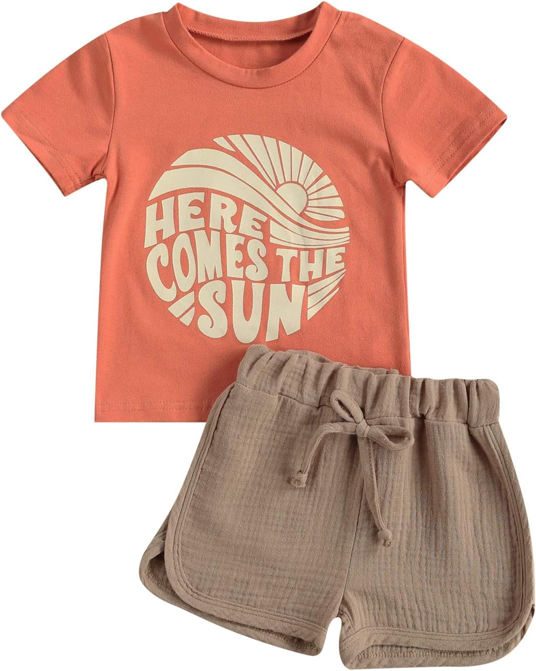 Summer Infant Baby Boy Clothes Here Comes the Sun T-Shirts Tops Solid Elastic Waist Shorts Set 2Pcs Toddler Casual Outfits