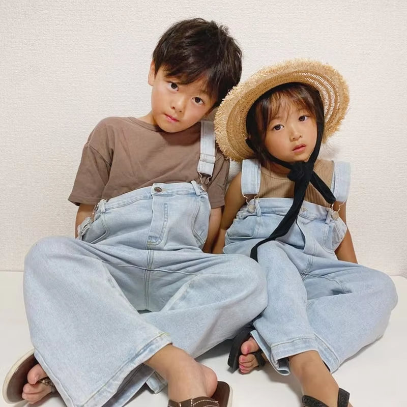 Family Look Matching Outfits Denim Overalls Mother Kids Pants Casual