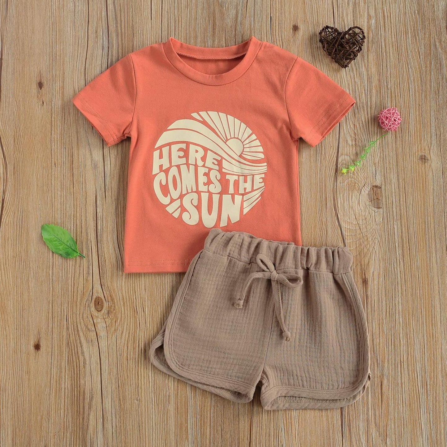 Summer Infant Baby Boy Clothes Here Comes the Sun T-Shirts Tops Solid Elastic Waist Shorts Set 2Pcs Toddler Casual Outfits