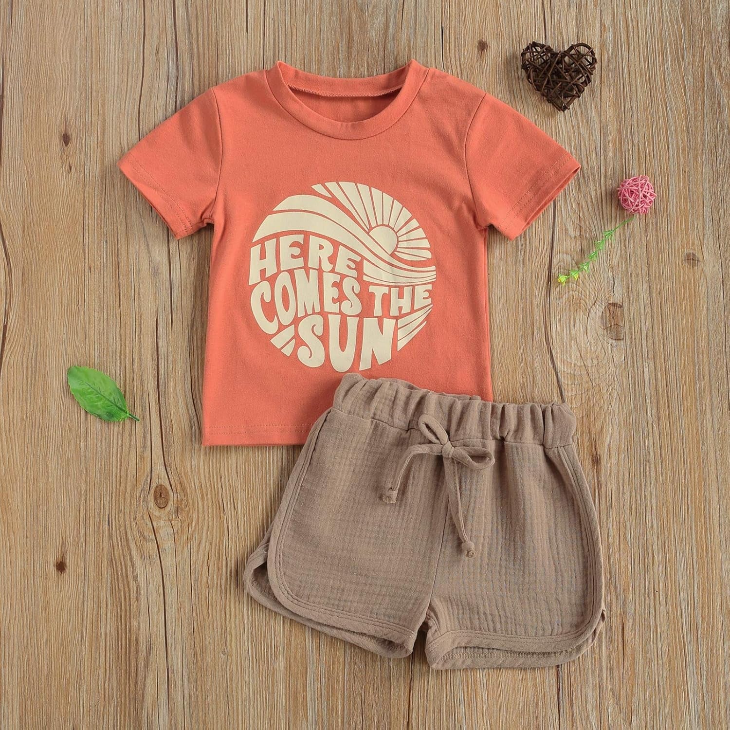 Summer Infant Baby Boy Clothes Here Comes the Sun T-Shirts Tops Solid Elastic Waist Shorts Set 2Pcs Toddler Casual Outfits
