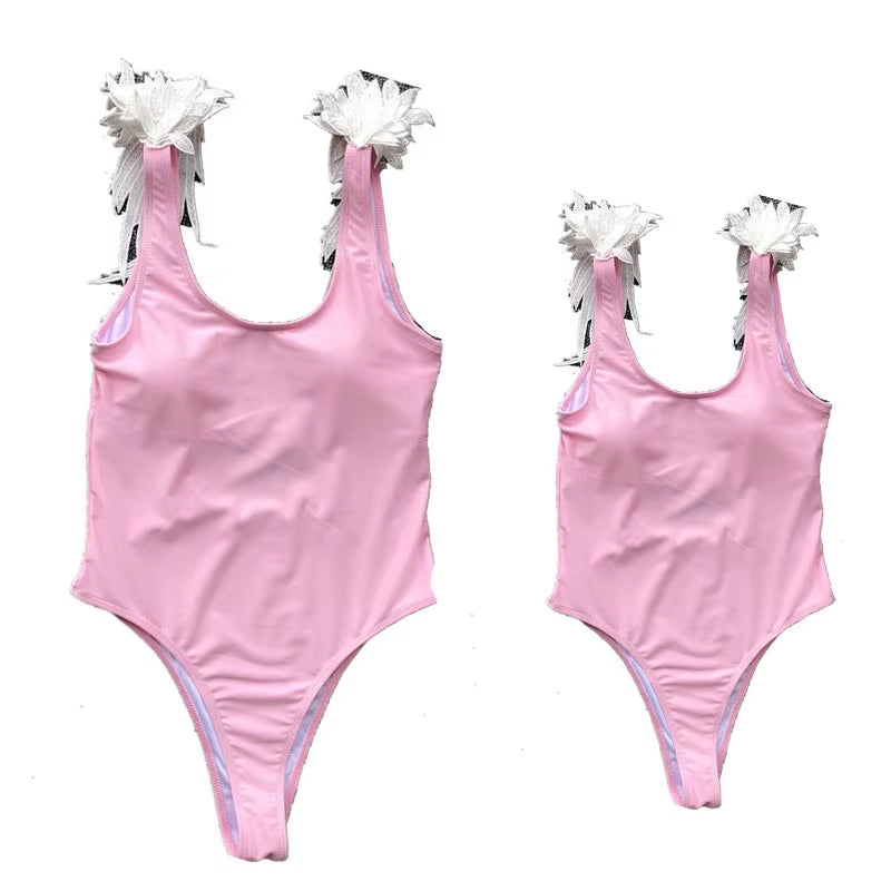 Summer Family Wing Swimming Dress Mother and Daughter Swimwear Family Matching Look Mom Girls Kids Swimsuits Family Look Outfits