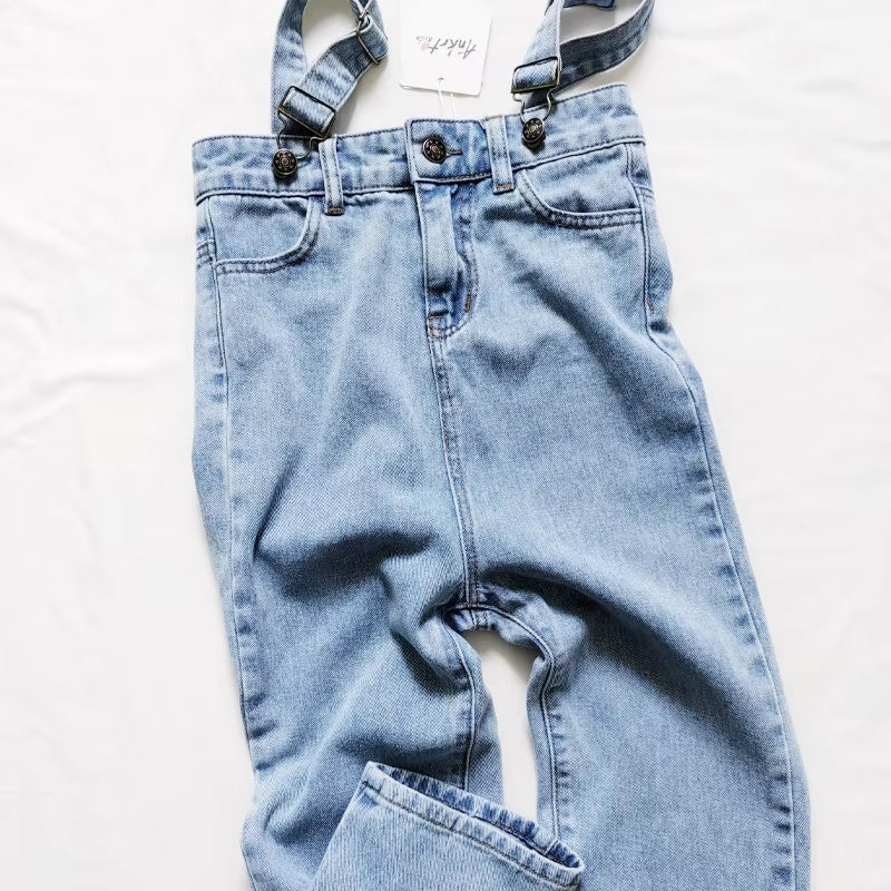 Family Look Matching Outfits Denim Overalls Mother Kids Pants Casual
