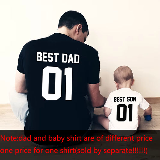 Best Dad Best Son Shirts Dad and Son Matching T-Shirts Father and Son Ropa Baby Romper Matching Family Shirts Drop Ship