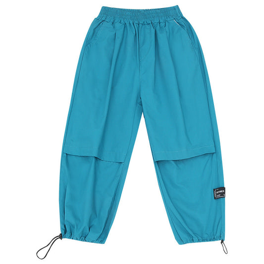 Short-sleeved Round Neck Pullover Korean Version Of The Solid Color Little Girl Mid-waist Pants Suit