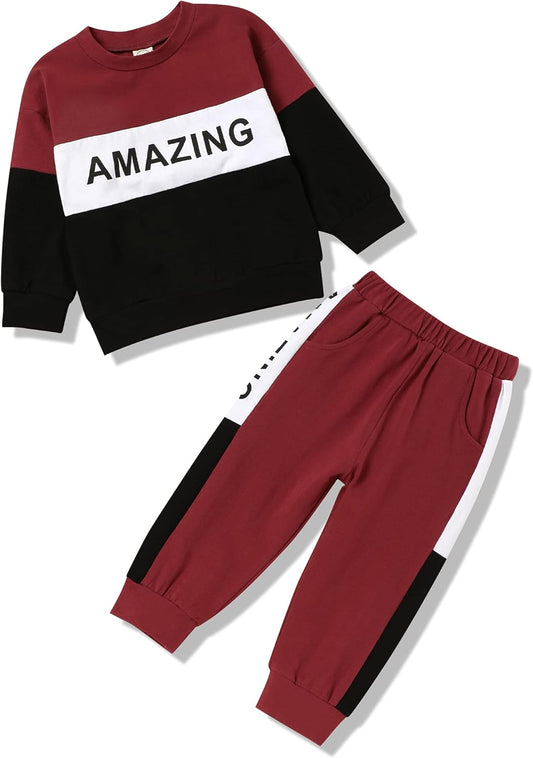 Toddler Boy Clothes Letter Long Sleeve Tops Sweatshirt Pants Toddler Outfits for Boys Fall Clothes 18M-6T