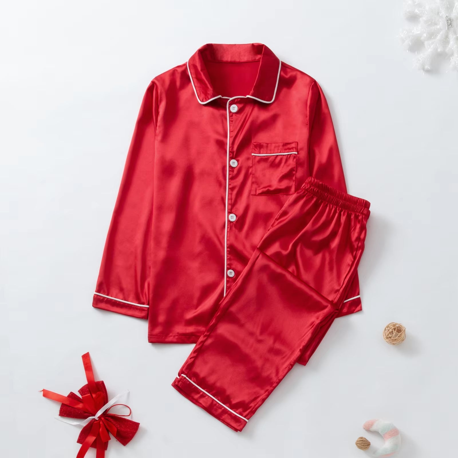 Christmas Satin Pajamas Family Matching Outfits Xmas Sleepwear Shirts Pants Set for Family Navidad Pijamas Navidad Para Familias
