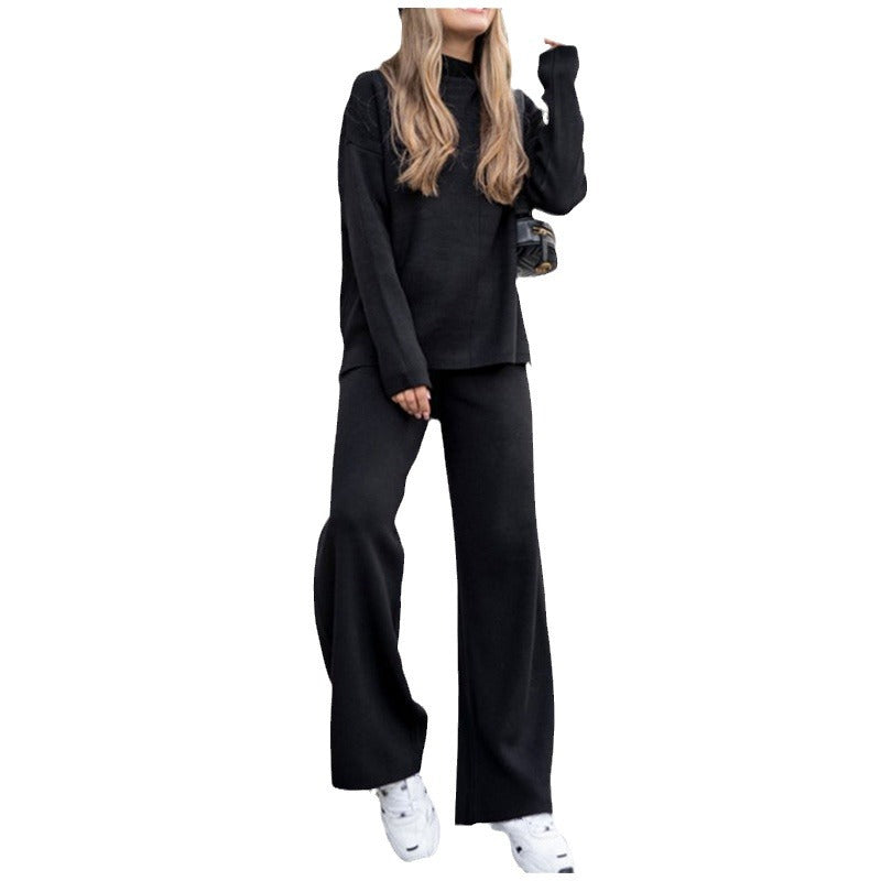 New Solid Color Knitted Pullover Turtleneck Sweater Suit