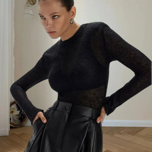 Pure Color Simple Round Neck Long Sleeve Sweater