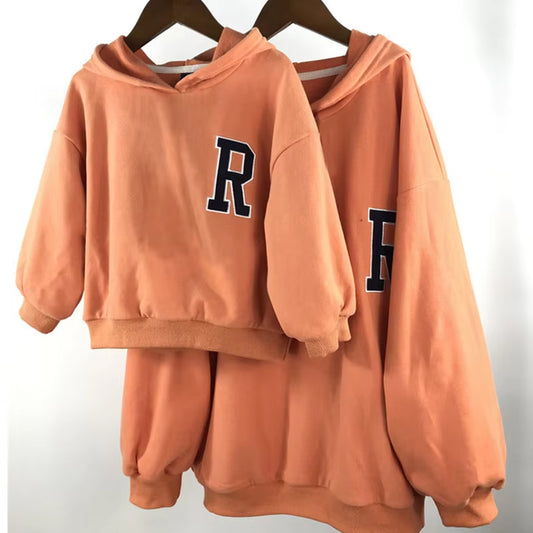 Family Matching Outfits Long Sleeve Hoodies Baby Bodysuit Cartoon Letter Kids Family Clothes