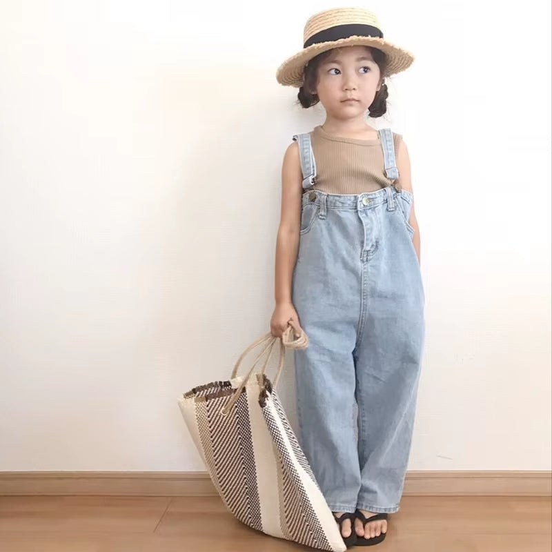 Family Look Matching Outfits Denim Overalls Mother Kids Pants Casual