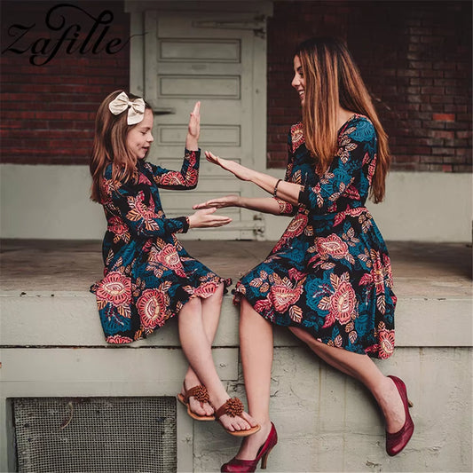 Mother and Daughter Matching Dress Three Quarter Spring Floral Mini Me Family Matching Outfits Mom and Daughter Clothes