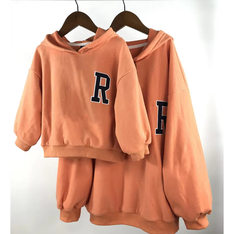Family Matching Outfits Long Sleeve Hoodies Baby Bodysuit Cartoon Letter Kids Family Clothes
